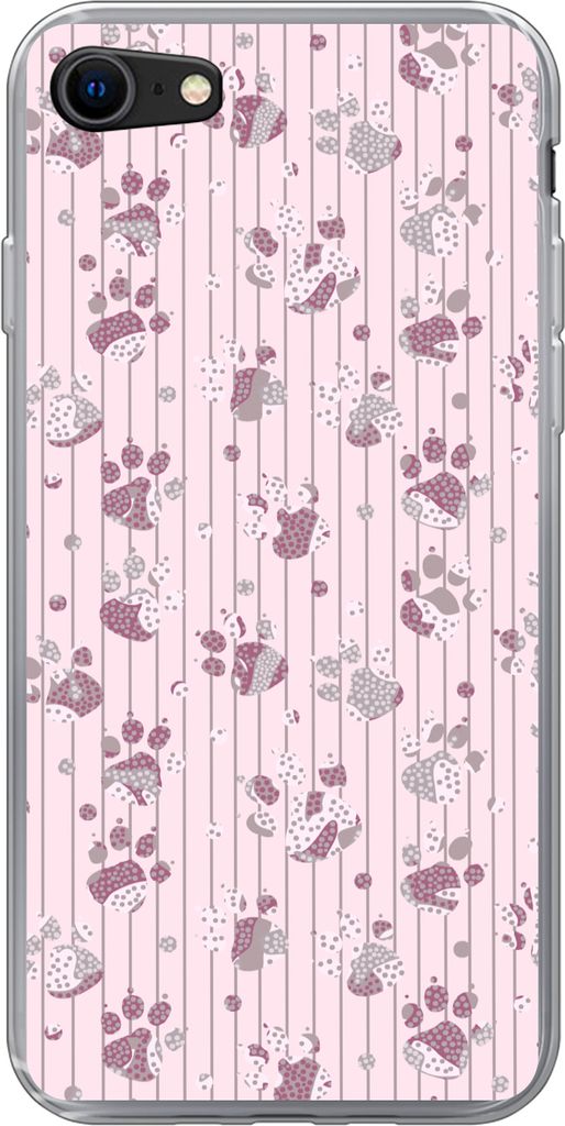 MuchoWow Handyhülle Schutzhülle Hülle für Telefoonhoesje iPhone SE 2020 Hund - Rosa - Muster - Lila - Mädchen - Kinder - Kinder Silikon Soft...