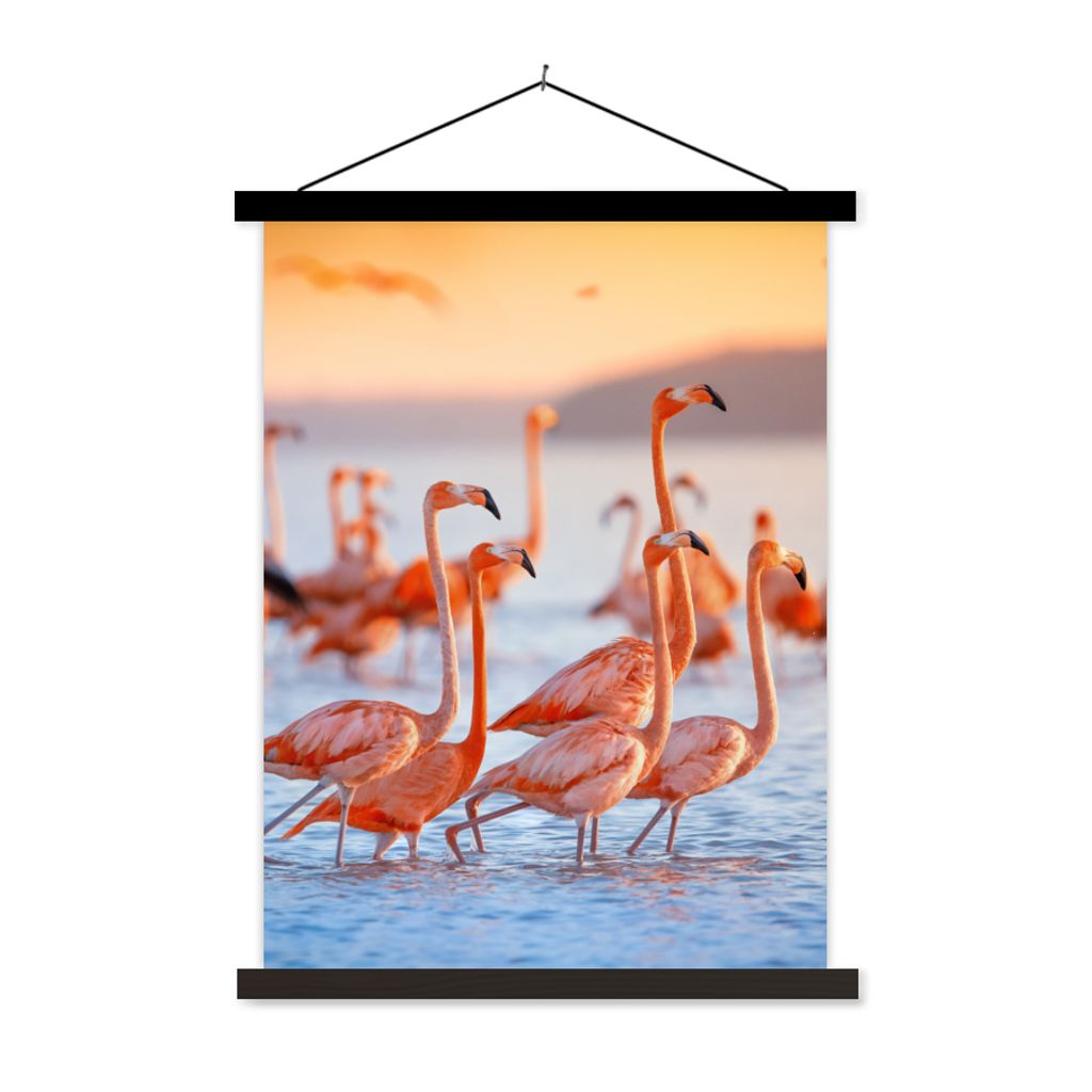 MuchoWow Textilposter Flamingo - Tiere - Wasser - Rosa 40x53 cm mit schwarzem Rahmen - Abbildung