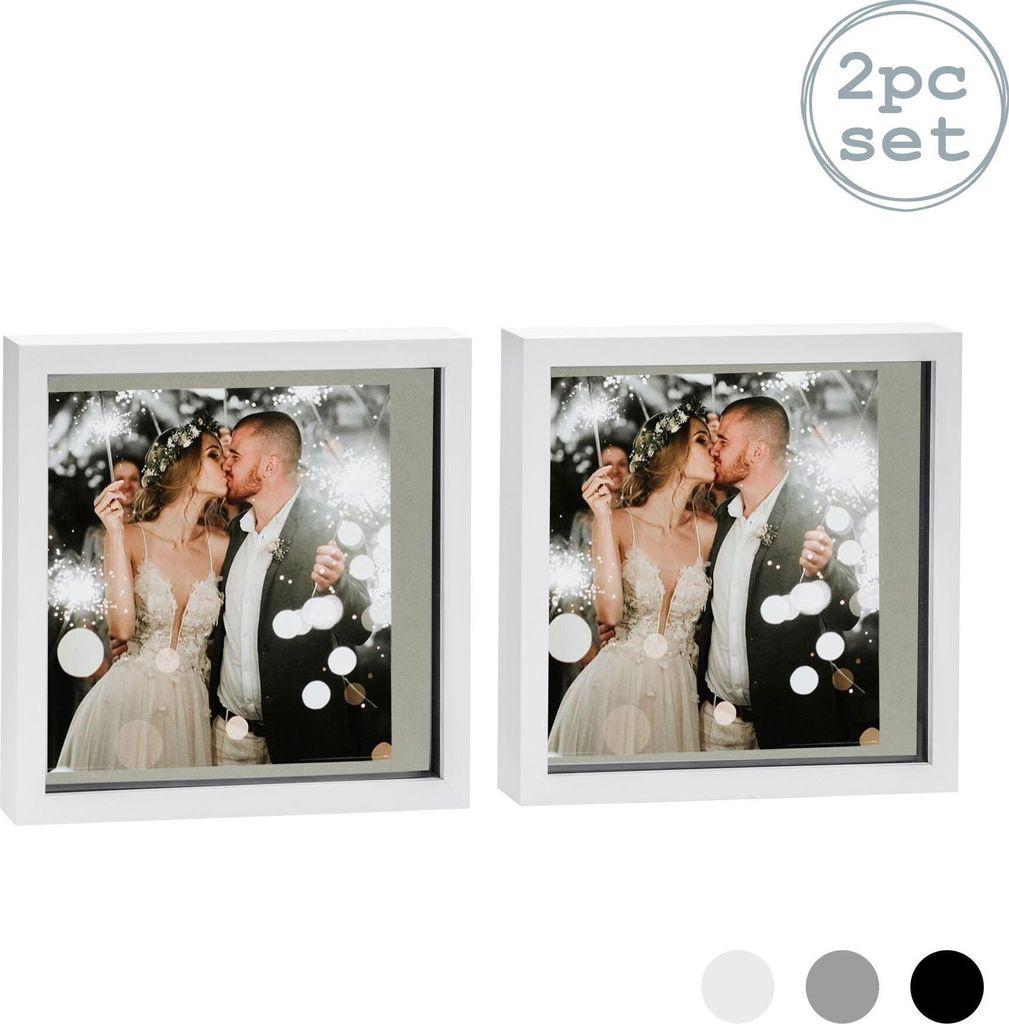 Nicola Spring 2 Stück 10 x 10 3D-Schatten-Kasten-Foto-Rahmen-Set - Craft Anzeigen Bilderrahmen mit 8 x 8 Mount - Glas Aperture - Weiß / Grau