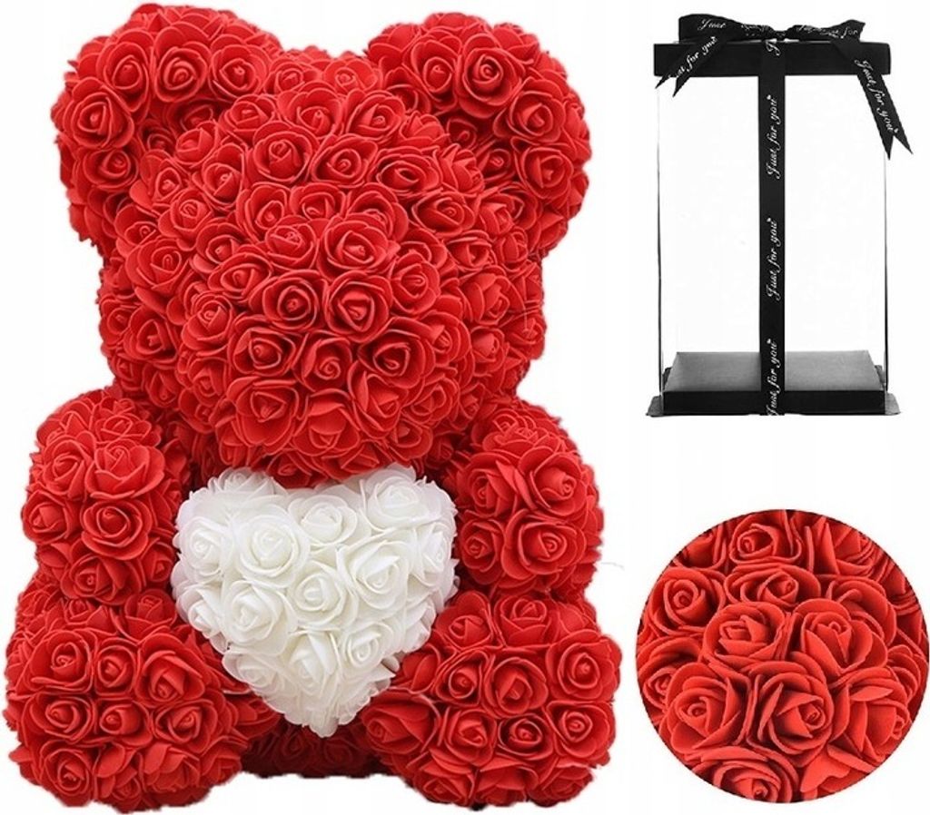 Teddybär mit roter Rose und weißem Herz - 40 cm + Produktbild 