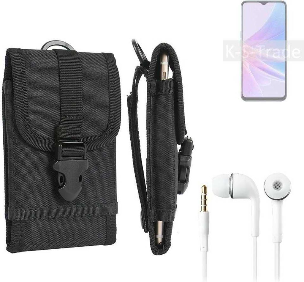 K-S-Trade Holster Schutz Hülle kompatibel mit Oppo A58 5G Gürteltasche Handy Hülle Tasche outdoor Seitentasche schwarz 1x + Kopfhörer