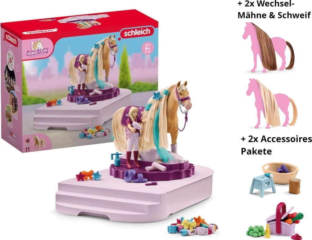 Schleich Pferde Styling Station 42617 + 2x Wechsel Mähnen & 2x Accessoires