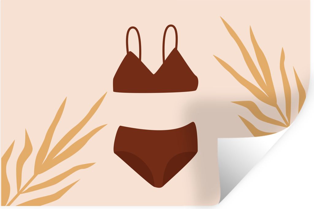 MuchoWow Wandtattoo Wandsticker Wandaufkleber Sommer - Bikini - Blätter 60x40 cm Selbstklebend und Repositionierbar - Wierderverwendbar - Selbst...