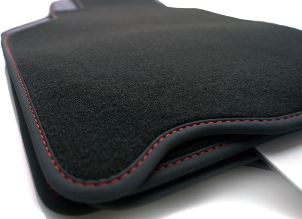 Premium Fußmatten Porsche 911 996 Carbio (mit Bose) Velours Autoteppich Original Qualität Nubuk +Rote Naht