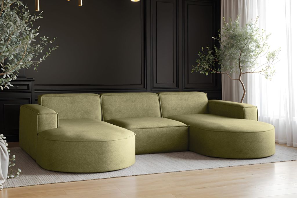 Kaiser Möbel Ecksofa Modena U-Form, Sofa Elegant und Moderne Stoff Salvador Olive