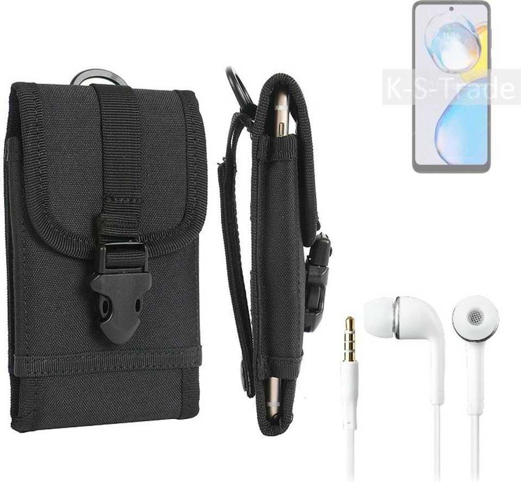 K-S-Trade Holster Schutz Hülle kompatibel mit Motorola Moto E32 India Gürteltasche Handy Hülle Tasche outdoor Seitentasche schwarz 1x + Kopfhörer