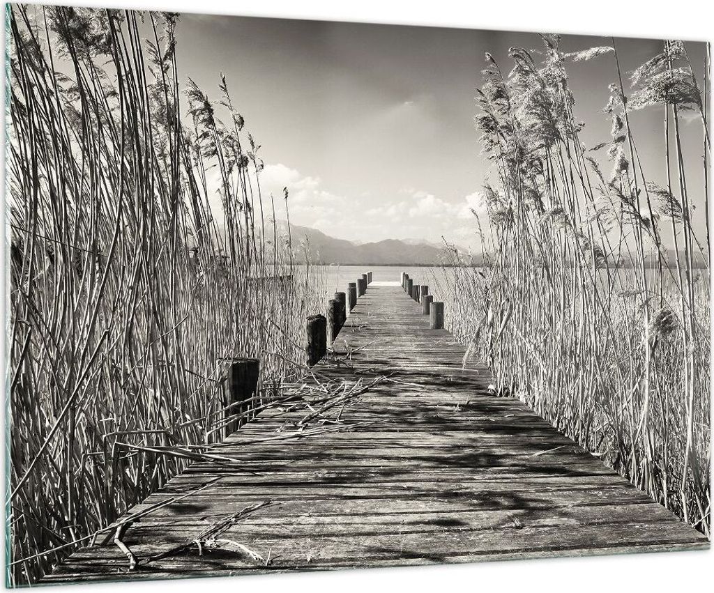 Bilder auf glas - Einteilig - Brücke Pier Sepia - 100x70cm - Glasbilder - Wandbilder - Bilder - zum Aufhängen bereit - Wanddekoration aus Glas - ...