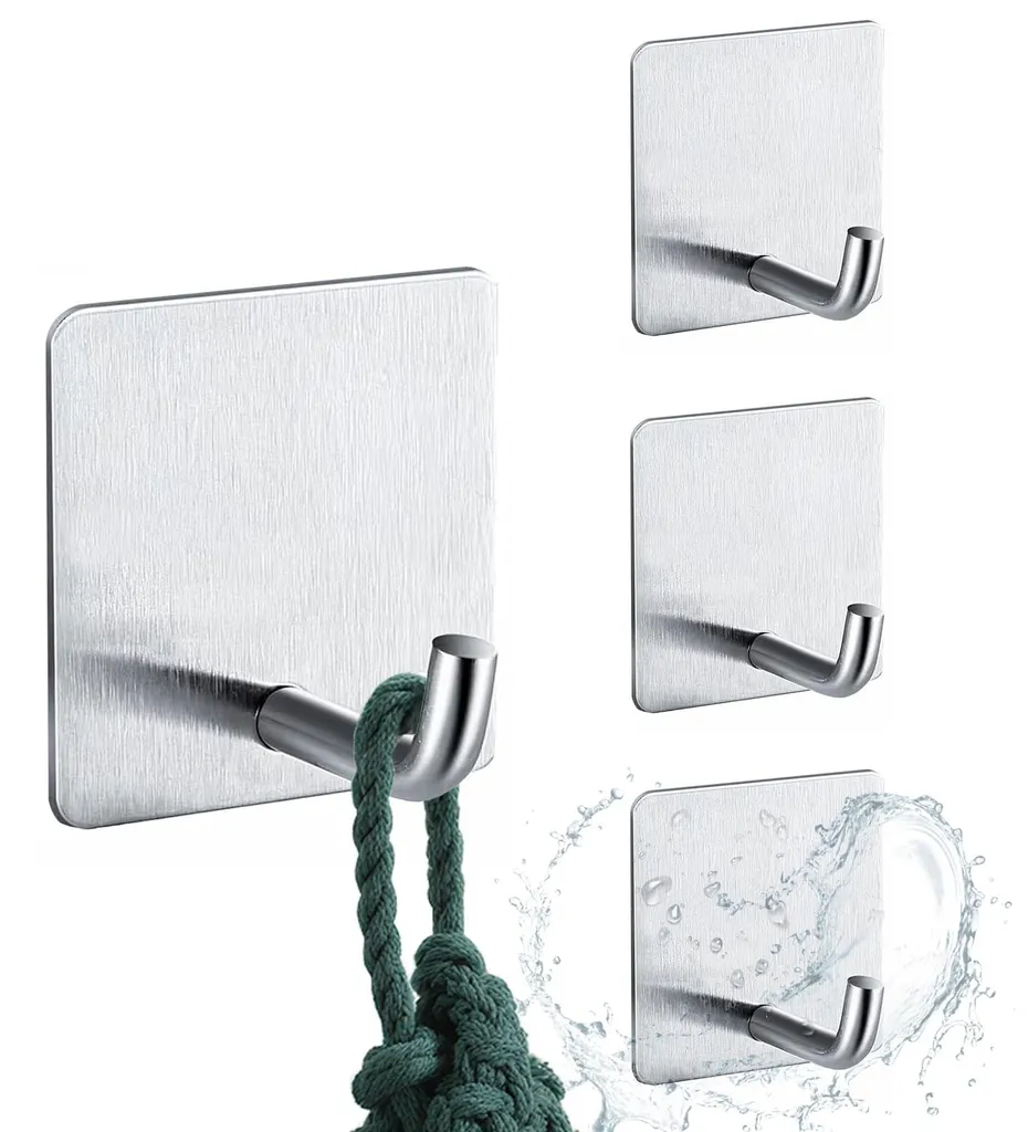 4 Crochets sans Perçage pour Carrelage, Fixation Murale Inox Argent 6kg