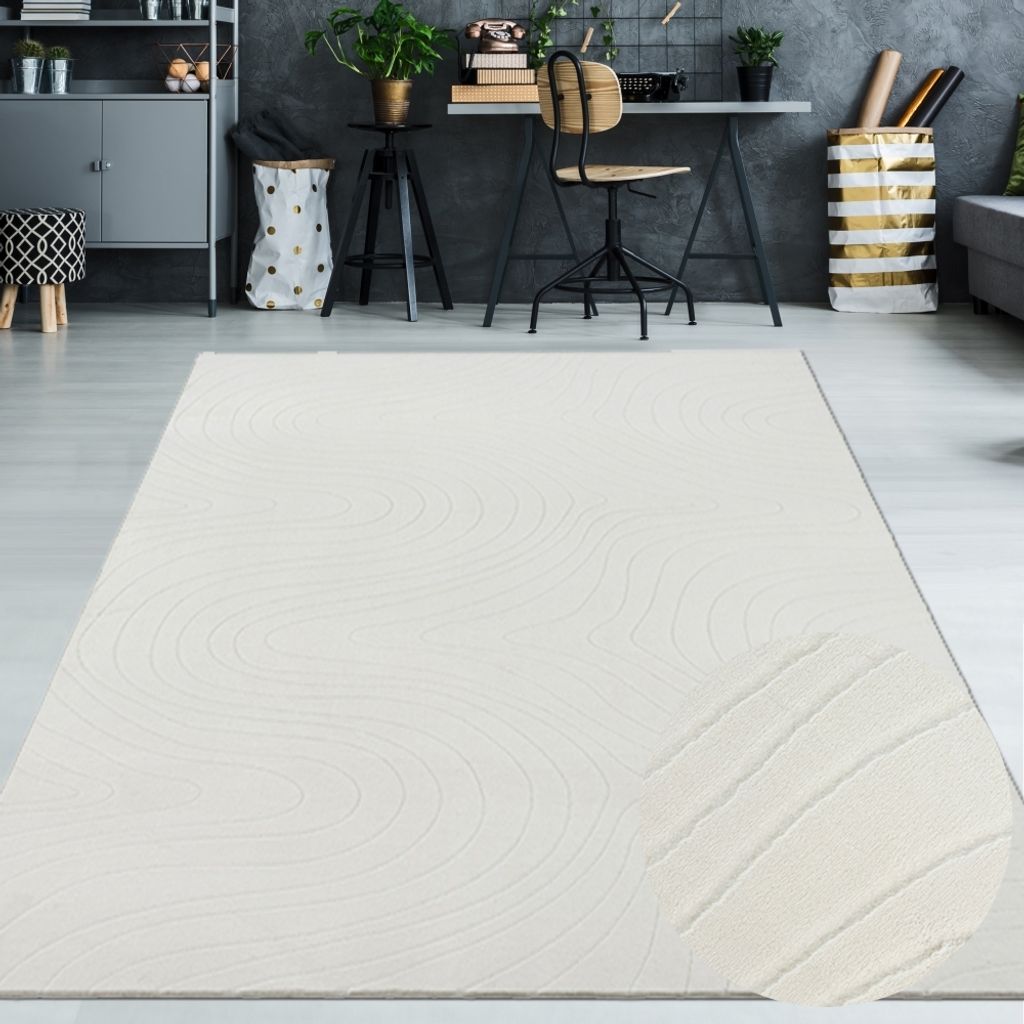Wohnzimmerteppich niedrigflor einfarbig Bogenmuster in creme Größe - 120 x 160 cm