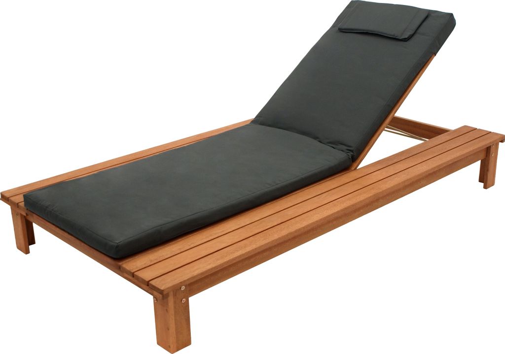 Gartenliege Eukalyptus geölt mit Auflage dunkelgrau