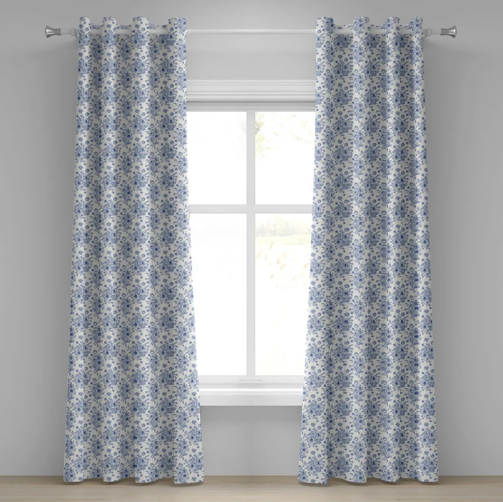 Rideau pour salon chic motif fleurs victoriennes bleu nuit 280 x 175cm