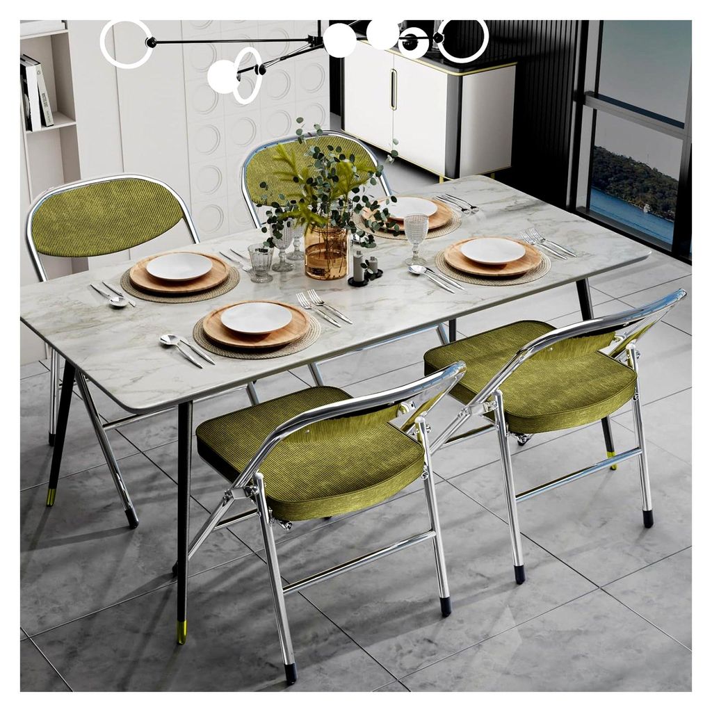 Esszimmer Klappstühle, 4er Set aus weichem Stoff und Stahlrahmen, stabiler Klappstuhl für Gäste oder Veranstaltungen im Freien, Grün 40x40x80cm