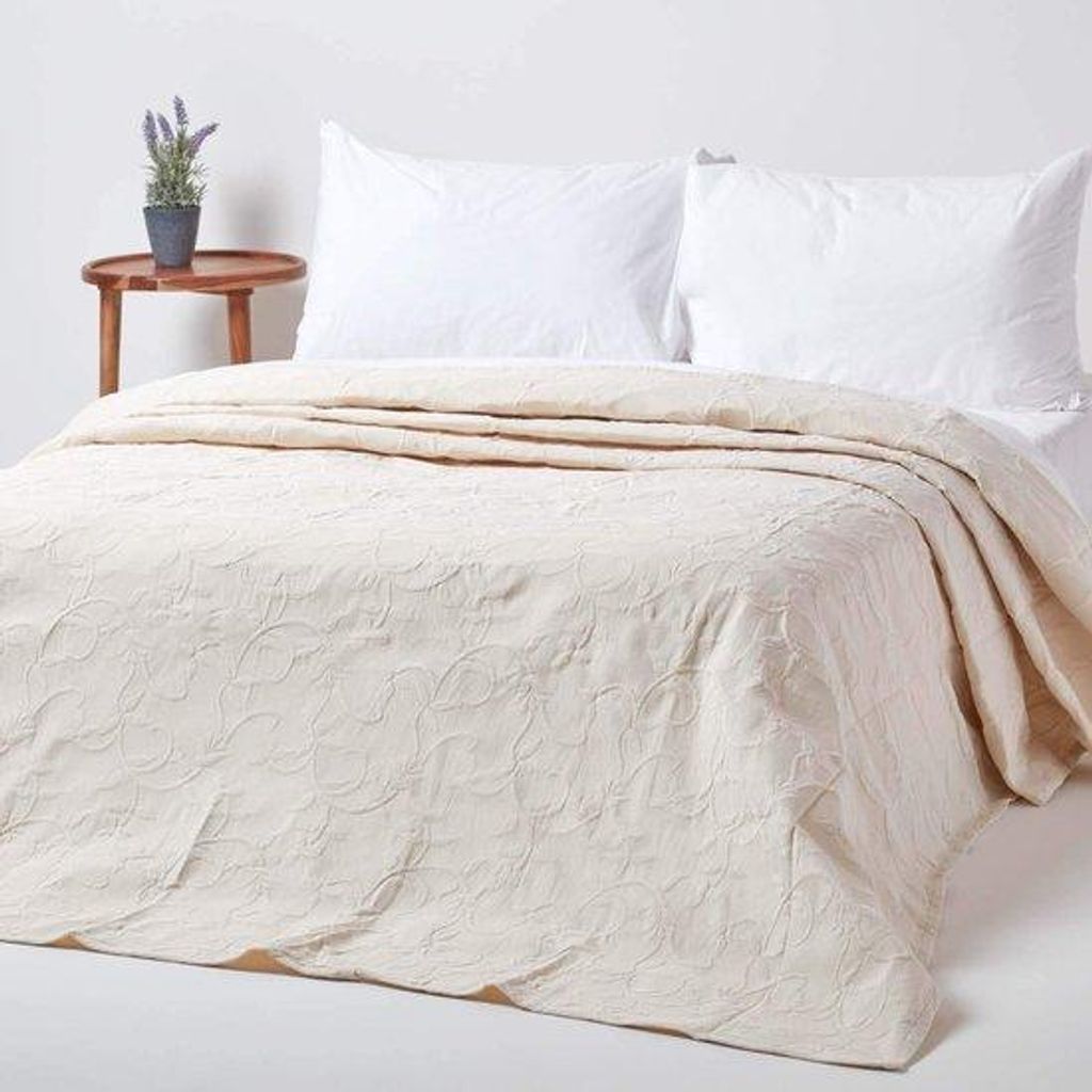 Katoenen Crèmekleurige Blumen-Sprei