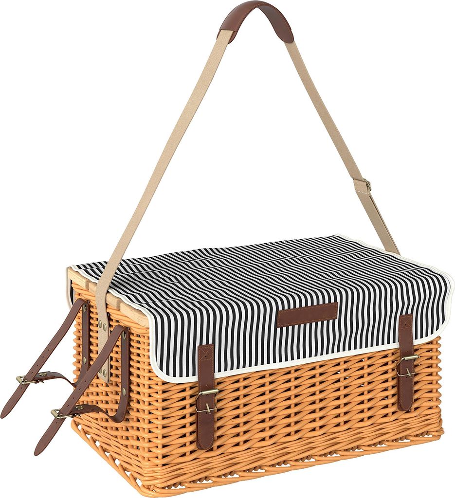 Picknickkorb aus Weidenholz Picknickkoffer für 4 Personen mit Picknickdecke Besteck Set, Flascheöffner Hellbraun