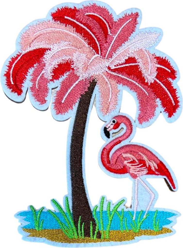 Palm Tree Oasis Flamingo XL-Emblem-Aufnäher zum Aufbügeln