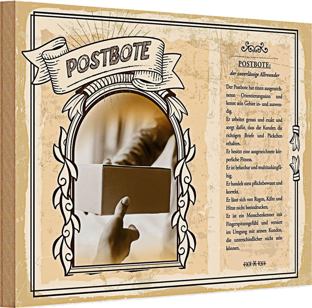 Holzschild Berufe 30x20cm Postbote Orientierungssinn Gebiet