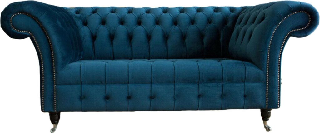 Sofa 2 Sitzer Couch Design Polster Textil Stoff Blau Sitz Sofas Chesterfield Neu