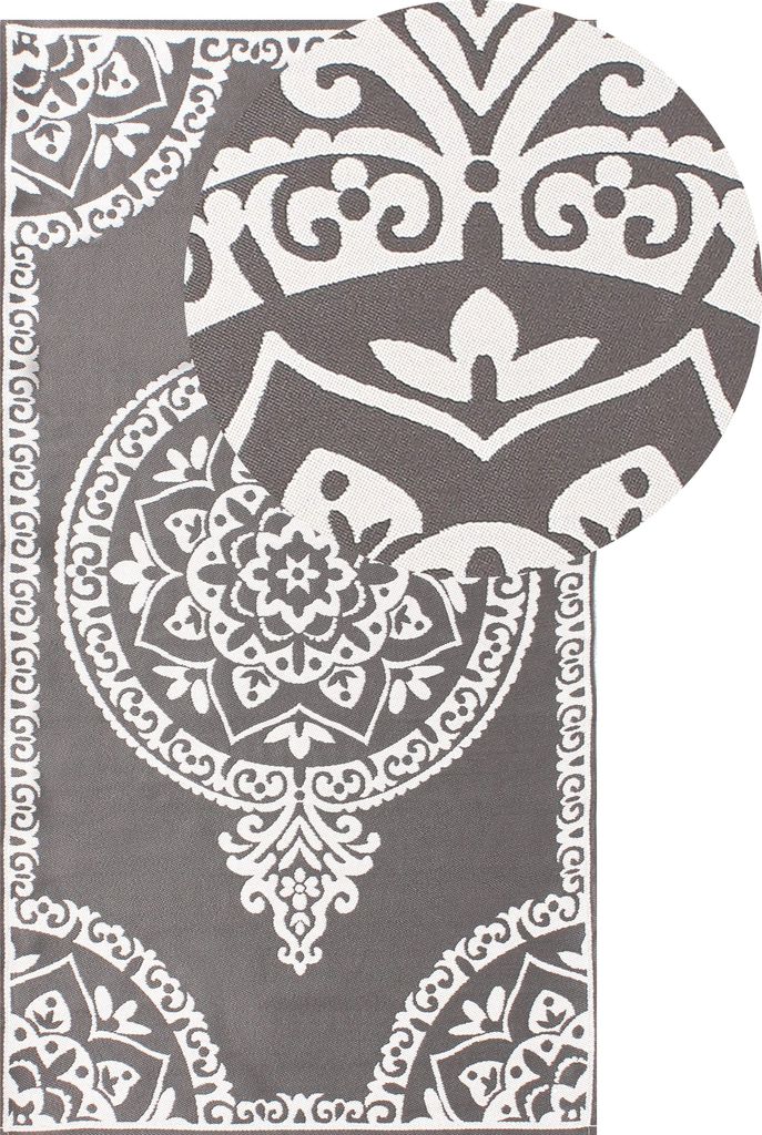 BELIANI Outdoorteppich Grau 80 x 150 cm Rechteckig Orientalisches Muster Modern Indoor Outdoor Terrasse Balkon Garten