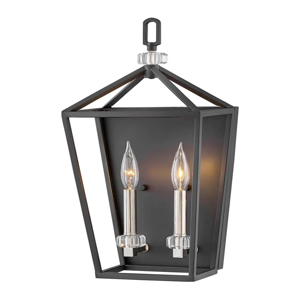 Applique Murale Stinson Noire avec Vitrage Clair et Double Douille E14