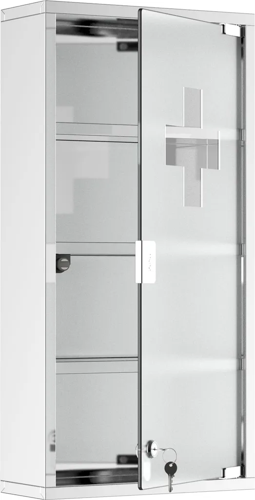 Armoire à pharmacie pour salle de bain en inox brossé avec serrure clé