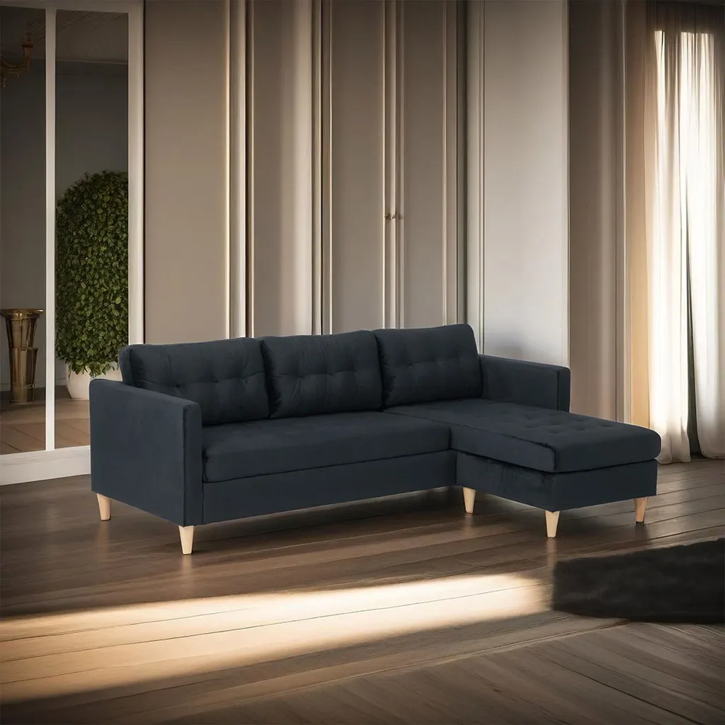Canapé modulable velours noir angle interchangeable Marino