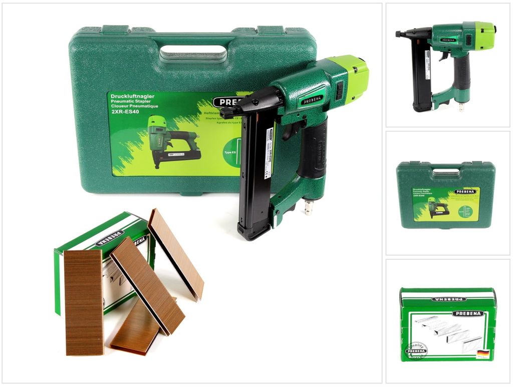 Prebena 2XR-ES40 Klammergerät Druckluft Nagler im Transportkoffer Typ ES + 2600x Prebena ES40CNKHA Heftklammern