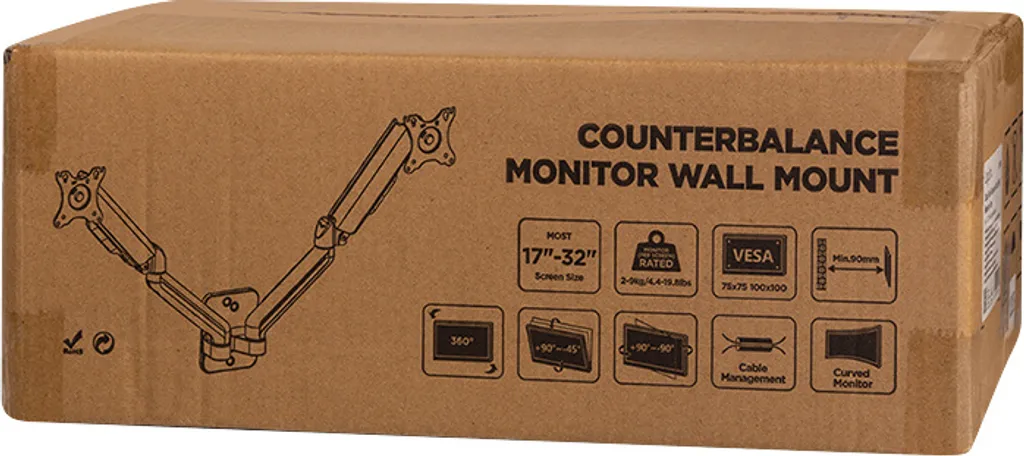 Support Mural Écran PC Extensible 90-540mm pour Double Moniteur 17-32 - 9