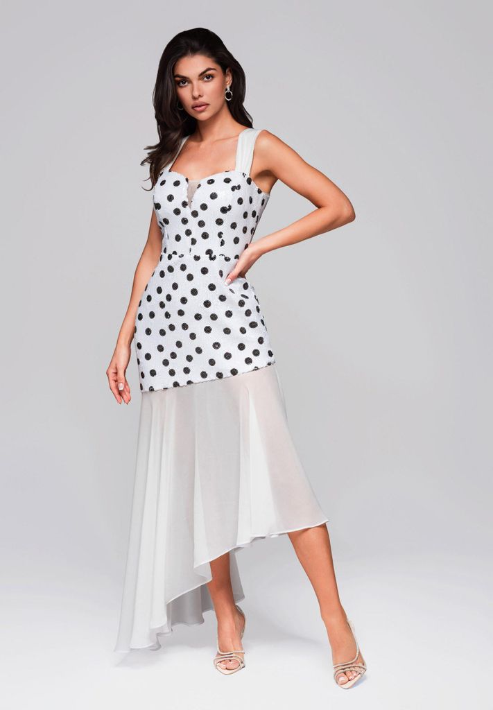 Ombre Abendkleid mit Pailletten und Chiffonrock weiß L