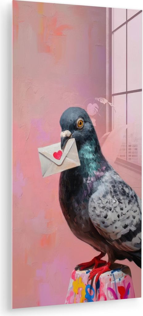 MuchoWow Glasbilder - Bilder auf Wandbild - Foto auf Glas Taube - Umschlag - Rosa - Nahaufnahme 40x80 cm Wanddekoration aus Glas - Acrylglasbild - ...