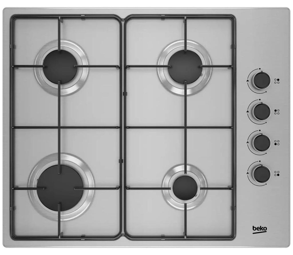 Beko TAQUE GAZ HIGG64123SX, Schwarz, Edelstahl, Integriert, 61 cm, Gaskochfeld, Edelstahl, 4 Zone(n)