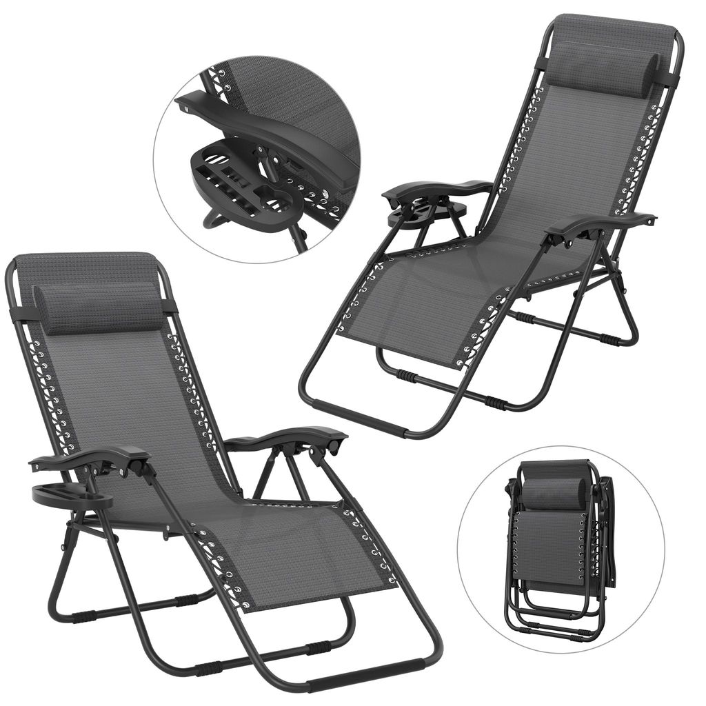 YRHome Faltbarer Liegestuhl Dunkelgrau mit Kissen, Relaxstuhl klappbar für Strand, Camping, Garten und Pool, Outdoor Sonnenliege