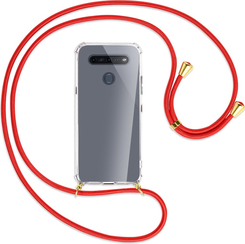 Handykette Backcover-Schutzhülle mit Band (Metall goldfarben) für LG K51S LM-K510 - rot