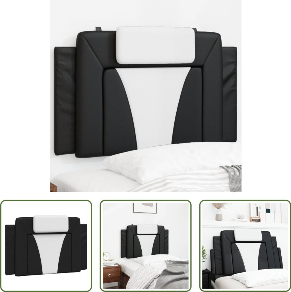 The Living Store Kopfteil-Kissen Schwarz und Weiß 90 cm Kunstleder
