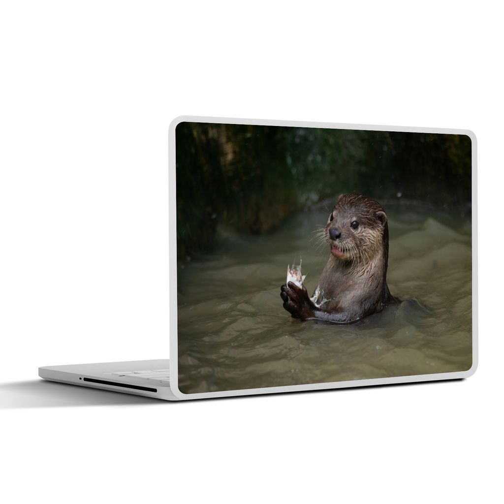 MuchoWow Laptop Aufkleber Sticker Cover Otter mit Futter im Wasser 31x22.5 cm - Laptop-Deko