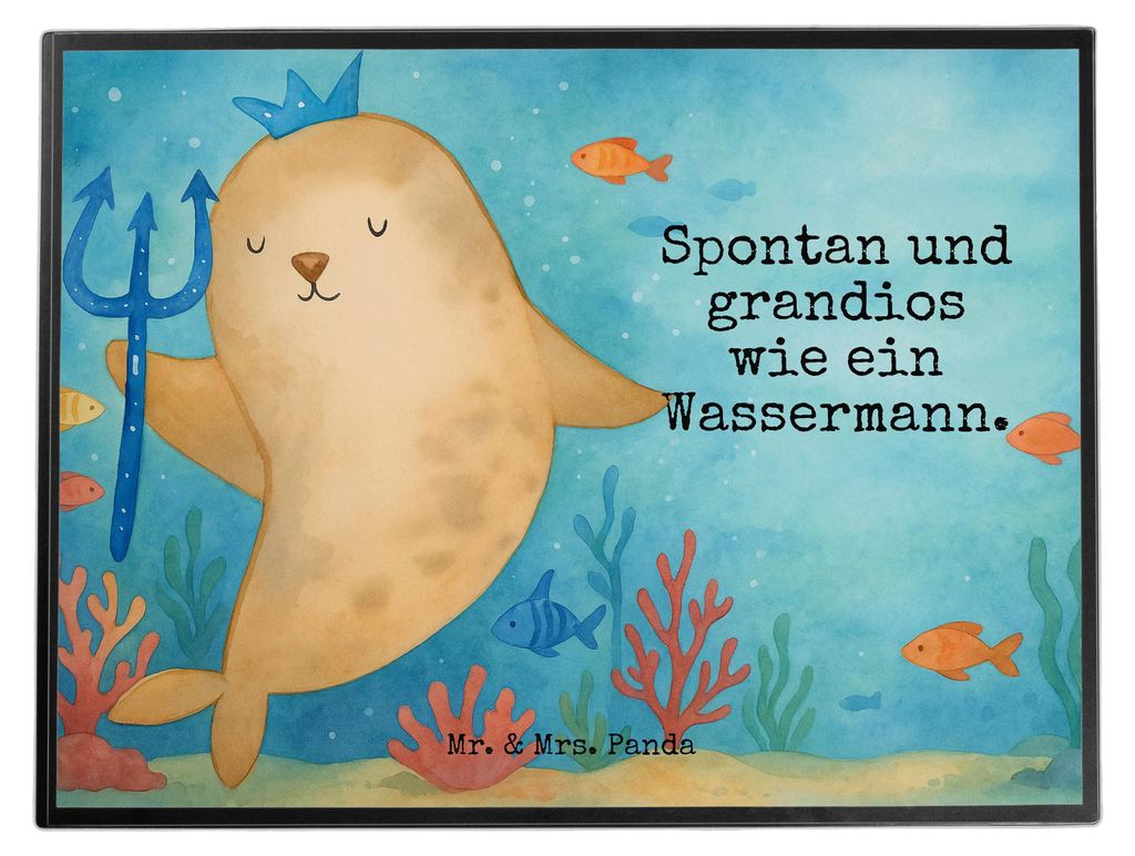 Mr. & Mrs. Panda Schreibunterlage Sternzeichen Wassermann Design - Weiß - Geschenk, Meermann, Geburtstag Februar, schreibtischunterlage, schreibti...