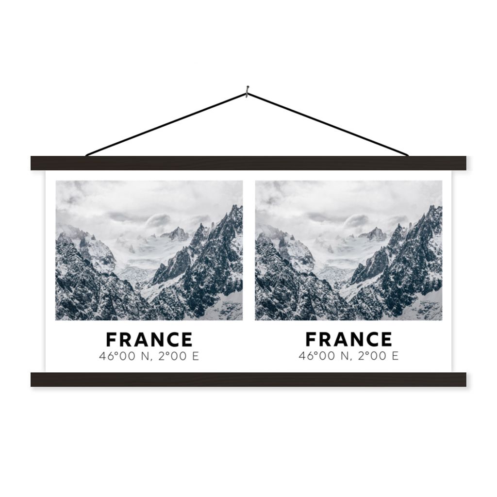 MuchoWow Textilposter Frankreich - Berge - Schnee 120x60 cm mit schwarzem Rahmen - Dekoration Schlafzimmer