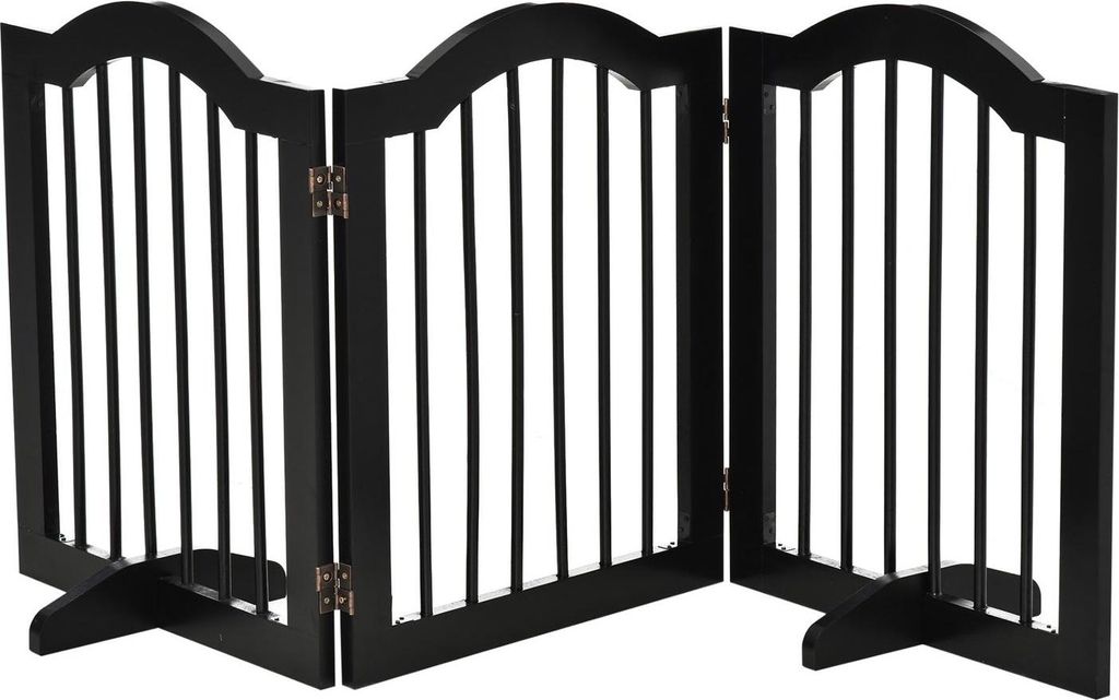 Hunde Absperrgitter Schutzgitter Hundegitter Konfigurationsgitter 3-Teilig Mit Zwei Stützfüßen Stabil Faltbar Mdf Schwarz 154,5X29,5X61Cm