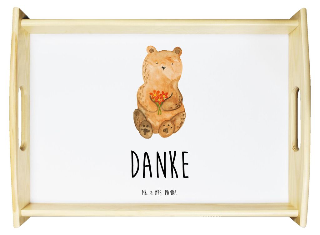 Mr. & Mrs. Panda Bett-Tablett Bär Dankbar - Weiß - Geschenk, Dankeschön, Blumen, Tablett, Serviertablett, holz, Danke, Servier, Küchentablett, ...