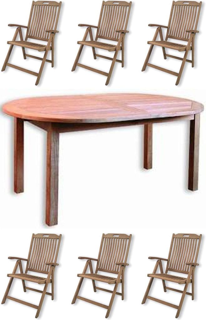 Inko 7-teilige Teakholz-Sitzgruppe Timor & Bangkok oval 200/260x110x75 cm Tisch ausziehbar Holztisch