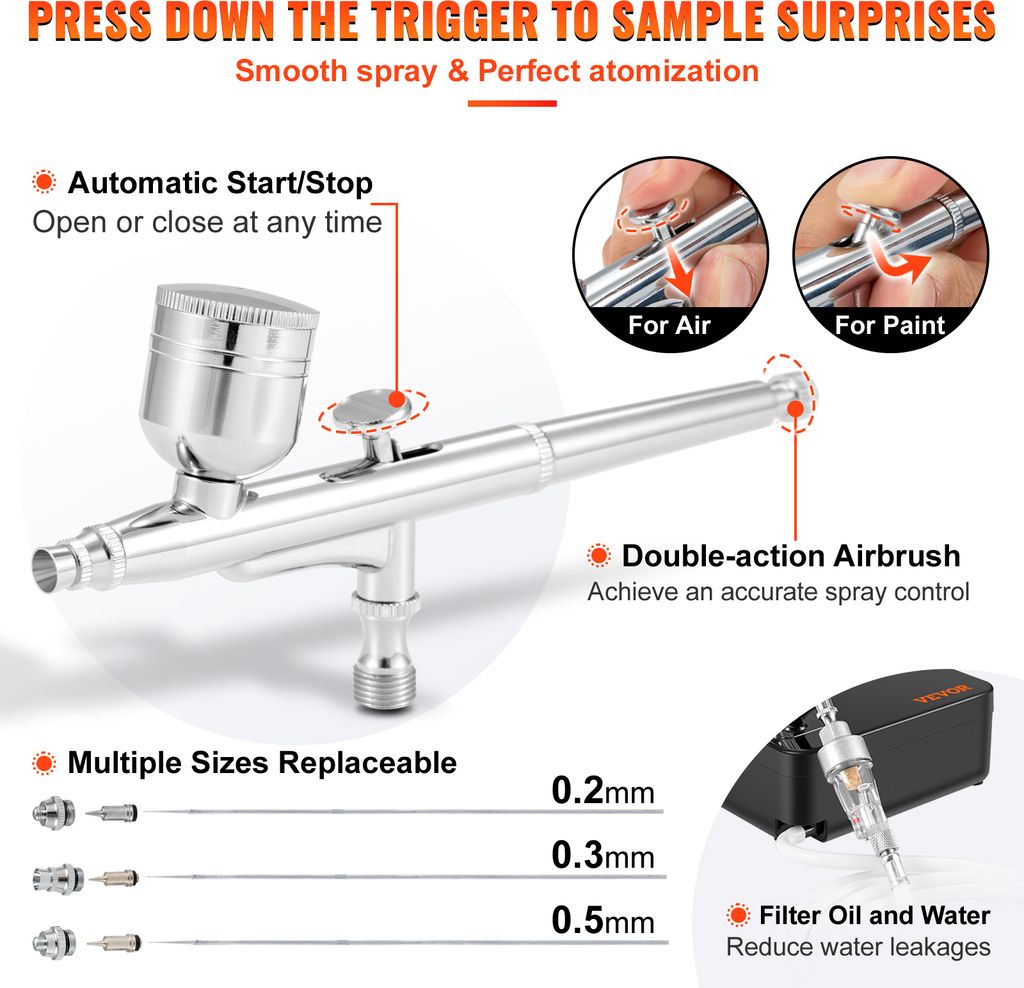 VEVOR Mini Airbrush Set Kompresor Dvojčinná stříkací Obrázek produktu 4