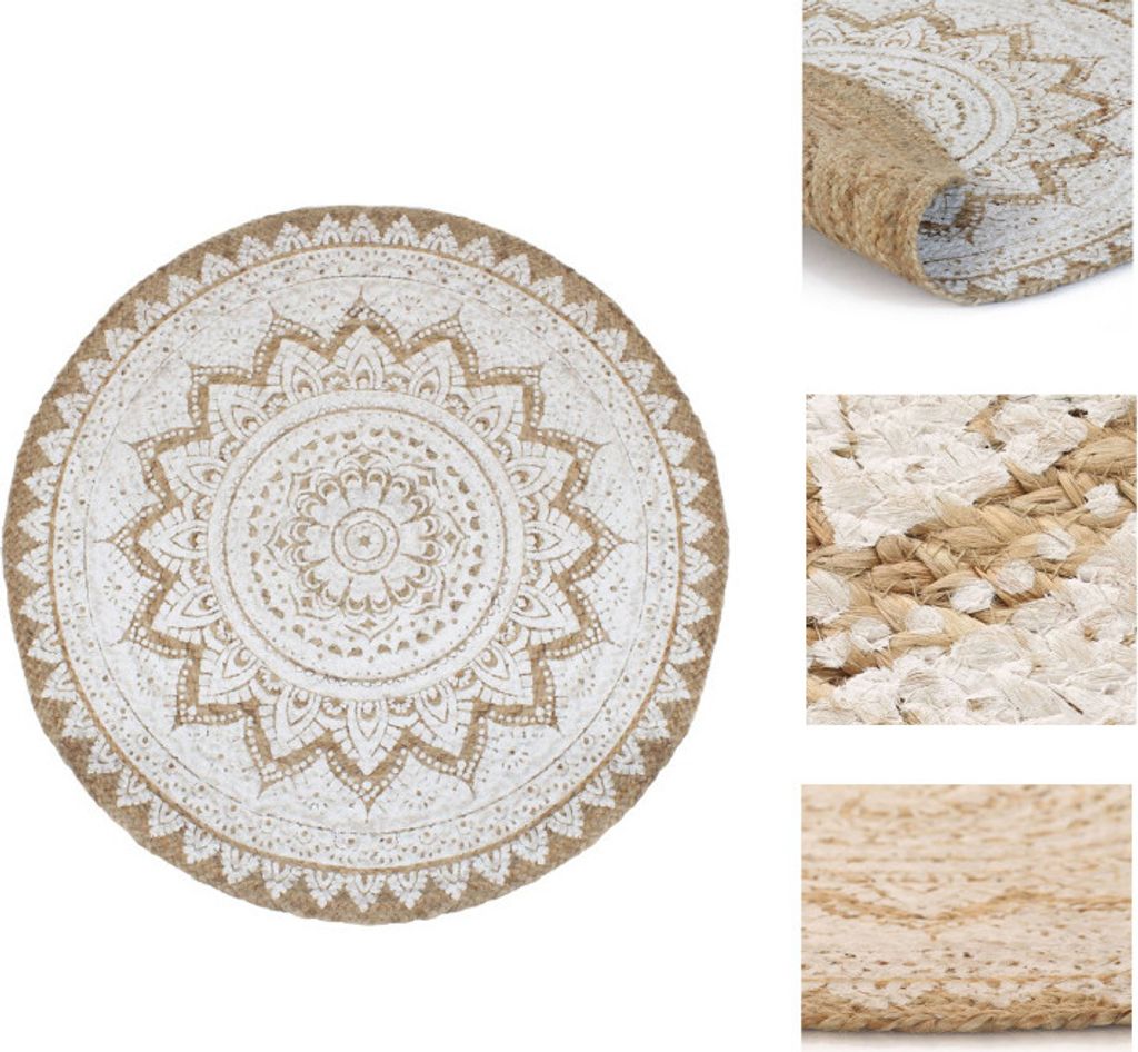 vidaXL Teppich Jute Geflochten Bedruckt 210 cm Rund - Teppiche