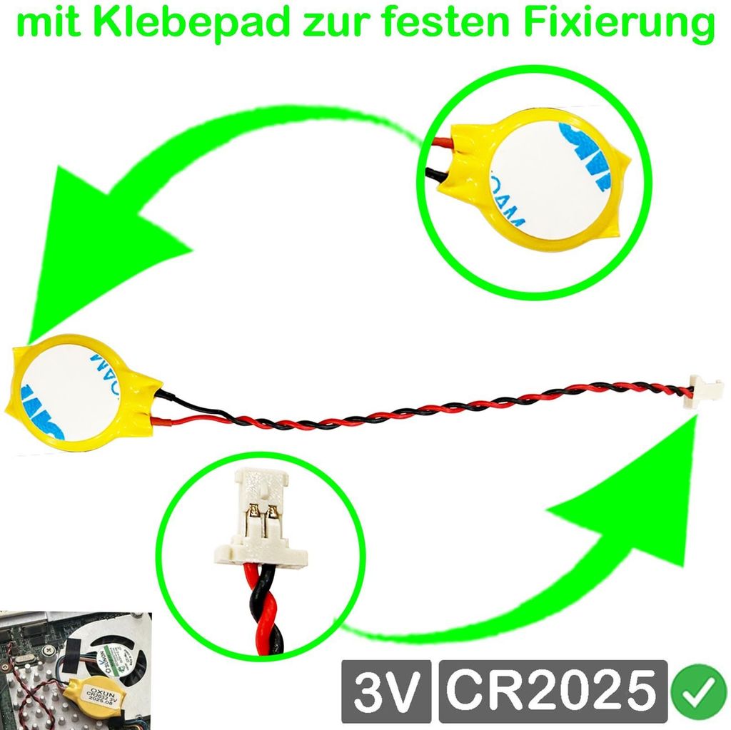 CR2025 3V RTC CMOS Batterie Knopfzelle mit steckerkabel 6,3 x 2,7mm, BIOS PC