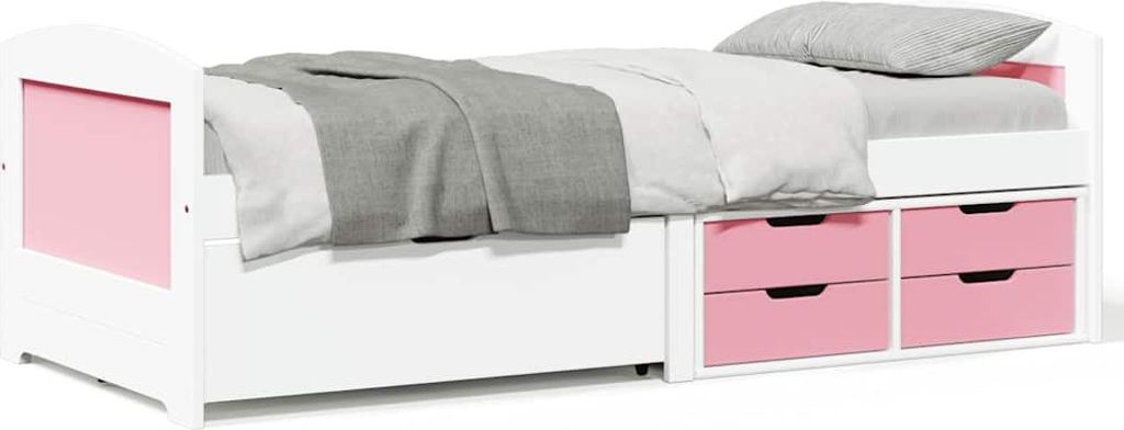 Design New Bettrahmen inkl. Lattenrost - Tagesbett mit 5 Schubladen ohne Matratze Weiß Rosa 90x200cm - Klassische Betten Möbel2025 CHY5673699 2pa...