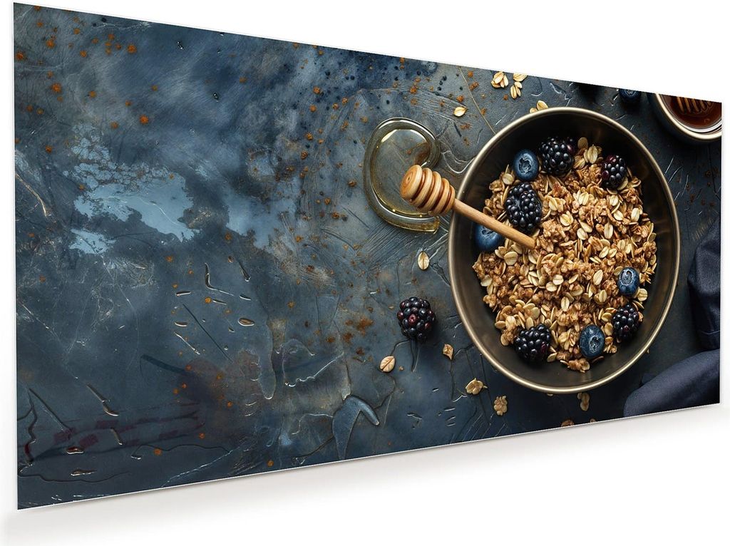Glasbild 120x60cm in XXL für Wohnzimmer, Schlafzimmer Motiv Müsli mit Beeren