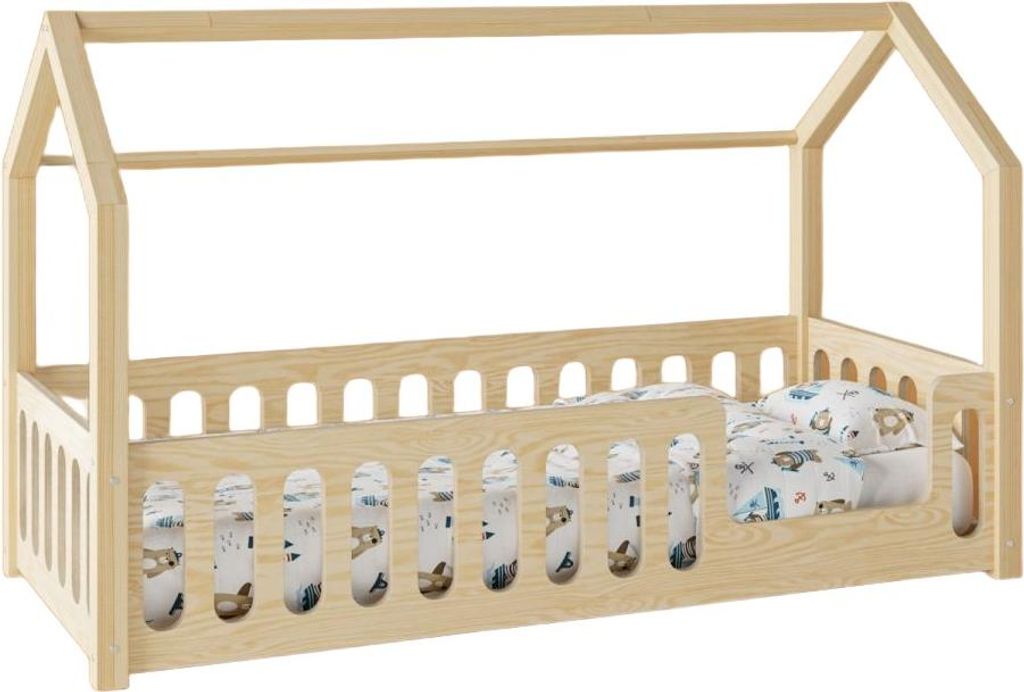 Kinderbett TRANO DPP | Mädchenbett mit Schutzbarriere, 80x180 cm,es natürliches Kiefernholz, inkl. Lattenrost, einfacher Aufbau, ohne Matratze
