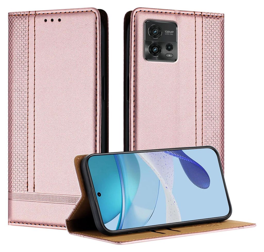 Handyhülle für Motorola Moto G72 Leder Flip Klappbare Schutzhülle mit Standfunktion Pink