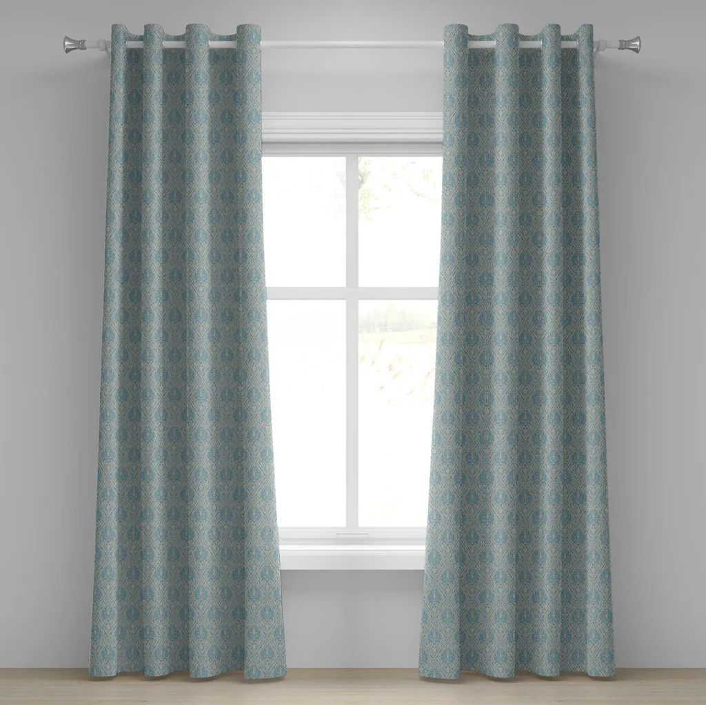 Paire de rideaux décoratifs bleu et beige style vintage 280x175 cm