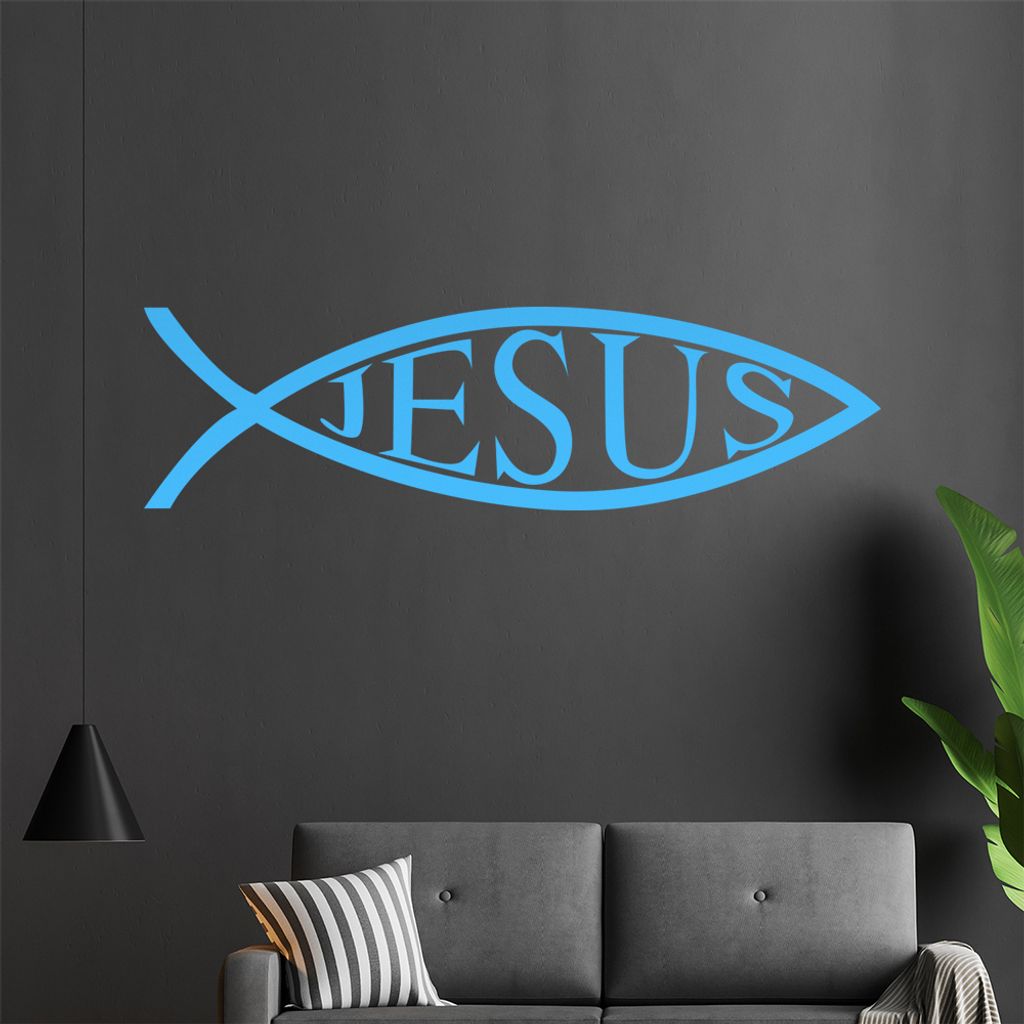 Jesus Fisch Fish Wandtattoo in 6 Größen - Wandaufkleber Wall Sticker - Dekoration, Küche, Wohnzimmer, Schlafzimmer, Badezimmer