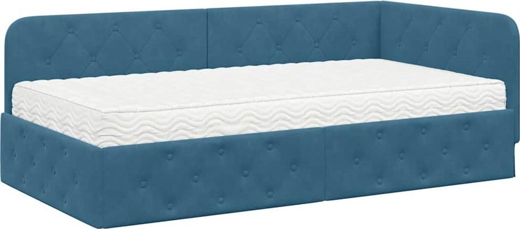 vidaXL Eckbettgestell Blau 90 x 190 cm Samt