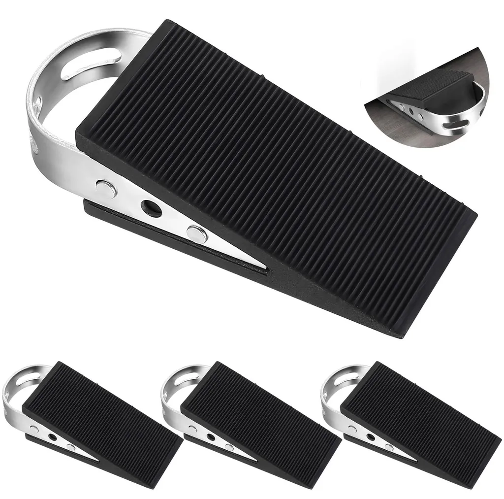Cale de Porte en Caoutchouc avec Poignée Inox 12x5x3cm pour Sols Lisses